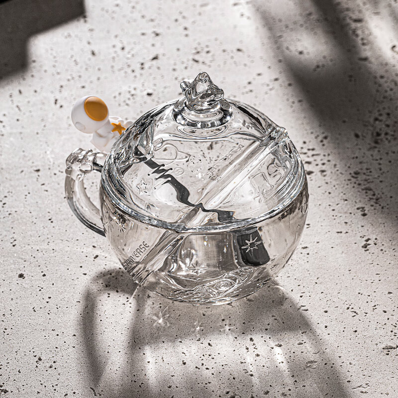 乐唯诗（LOVWISH）星空球杯玻璃杯带盖勺高颜值女生咖啡早餐喝水杯家用设计感燕麦杯 星球杯皓月白【含盖送勺】320ml*1