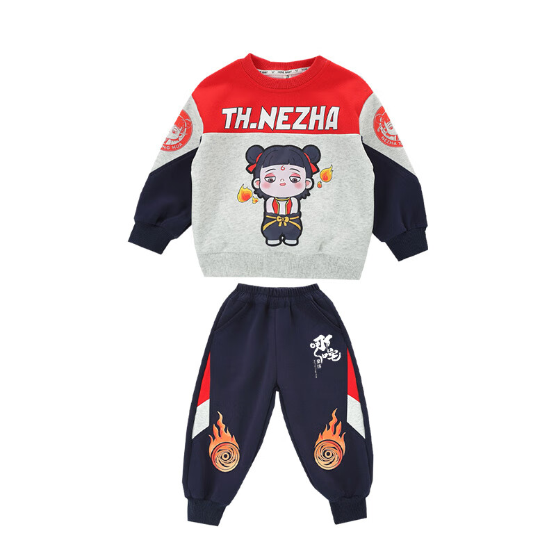 G.duck哪吒衣服男童套装春秋2025新款儿童卫衣两件套痞帅男宝宝时髦裤子 红色哪吒 150 建议身高140cm 12-13岁cm