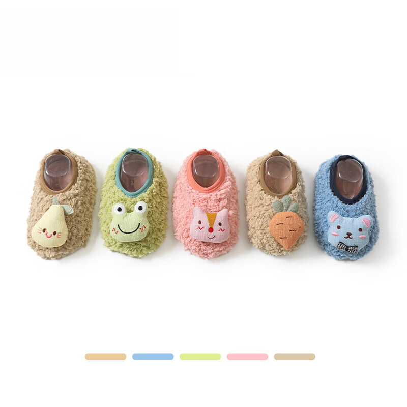 贝肽斯婴儿脚套春秋新生儿防滑隔凉学步鞋男女宝宝地板袜软底鞋袜子 绿青蛙 适合脚长12.5cm