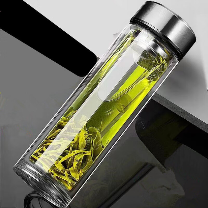 胖东来同款摔不烂钢化玻璃杯500ml耐摔高温硼硅双层玻璃杯保护套 350ml双层隔热钢化款