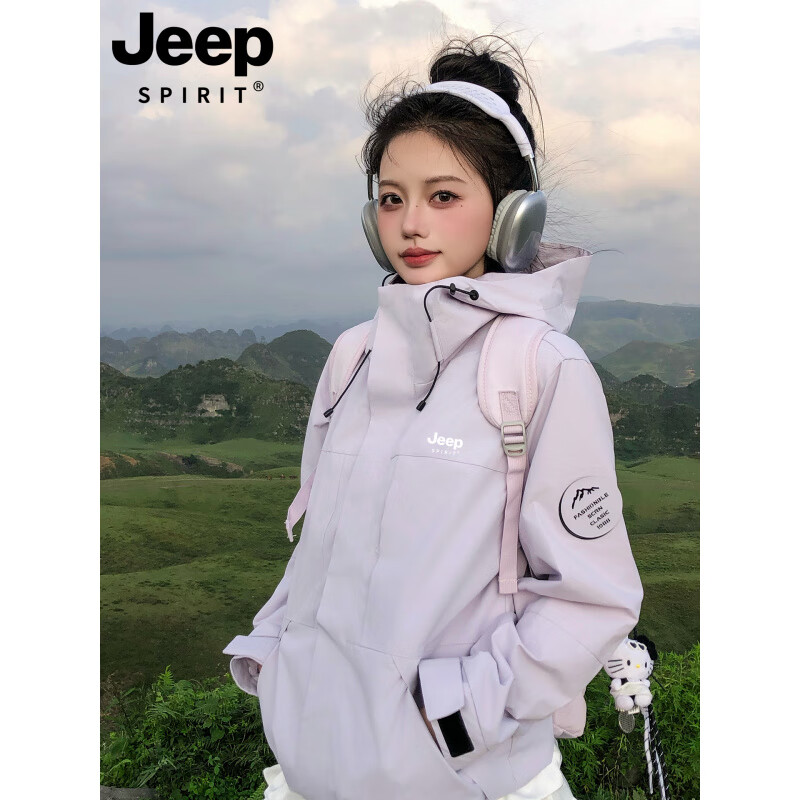 JEEP SPIRIT吉普2025新款红色冲锋衣女春秋季户外三合一爬山外套小个子超好看 男女同款-黑色【单冲/春秋款】 5XL