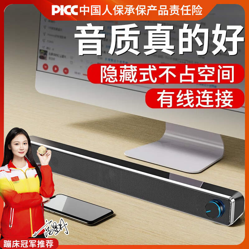 赛达音响电脑蓝牙音箱家用台式机长条多媒体喇叭笔记本手机桌面有线迷你影响 v-195黑色