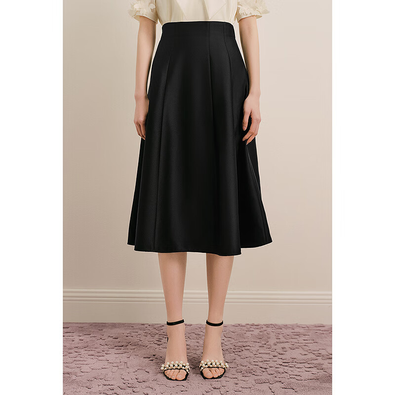 OBBLIGATO奥丽嘉朵2025夏季新款高腰A摆半裙 黑色 S