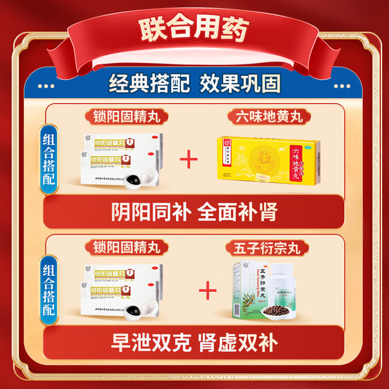 北京同仁堂锁阳固精丸9g*10丸/盒(黑丸子大蜜丸) 胖东来同款温肾固精 肾阳不足男科用药腰膝酸软遗精早泄头晕