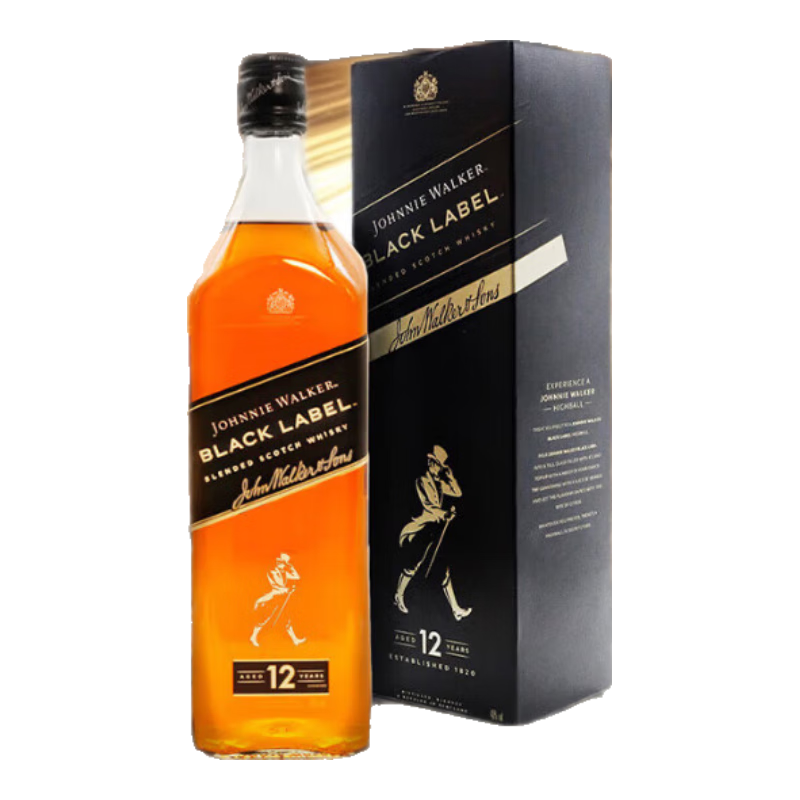 尊尼獲加（JOHNNIE WALKER）黑方黑牌 12年 調(diào)和型威士忌 1000ml 40度【有珠】進(jìn)口洋酒