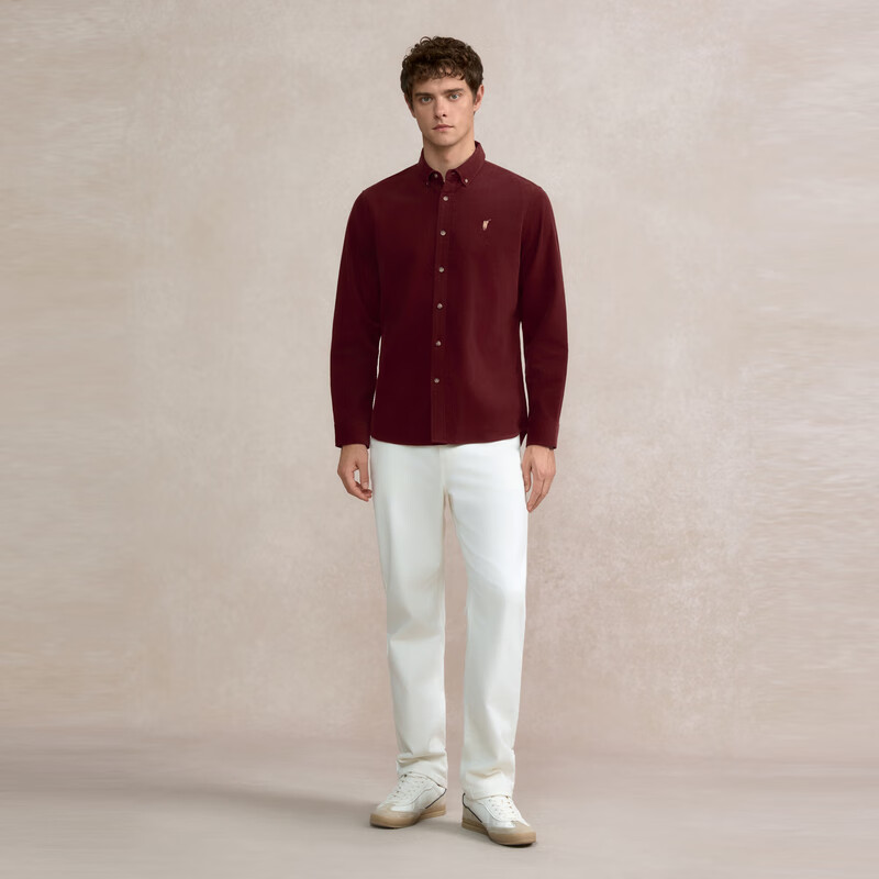 POLOWALK男装2025秋季新品男式长袖衬衫休闲通勤百搭男士开衫上衣 枣红 M