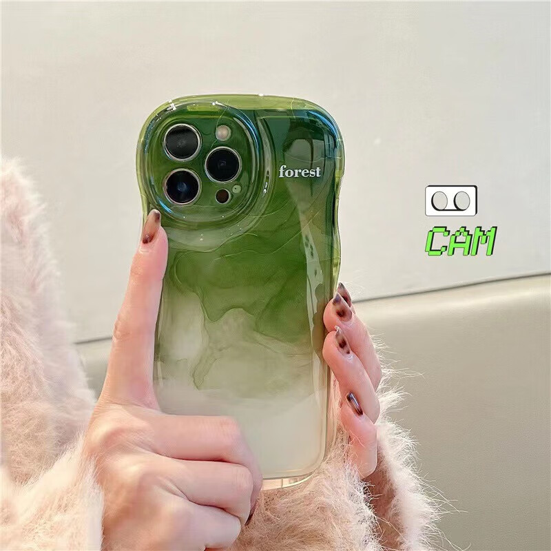 promax手机壳iphone1413渐变晕染12透明硅胶11 墨绿晕染波浪边气囊防