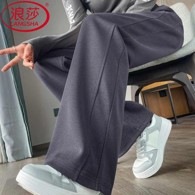 浪莎窄版香蕉运动裤女春夏秋新款高腰宽松显瘦休闲阔腿裤休闲运动卫裤 显瘦黑 【秋冬防风加绒款】 S 【推荐80-100斤】