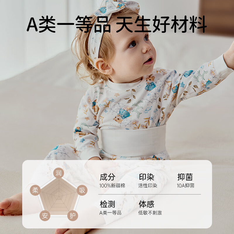 欧孕（OUYUN）宝宝秋衣套装儿童保暖内衣纯棉高腰婴童护肚男童女童秋冬睡衣 天鹅庄园 【高腰护肚 10A抑菌】 90 【建议身高：90cm-100cm】