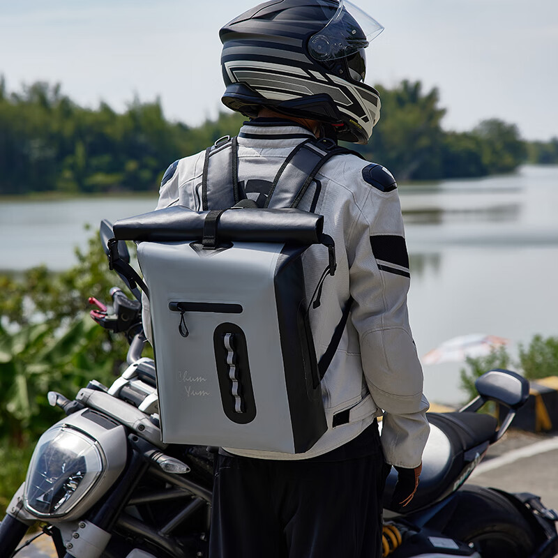 CHUMYUM摩托车防水骑行包户外运动双肩包大容量登山背包 灰色