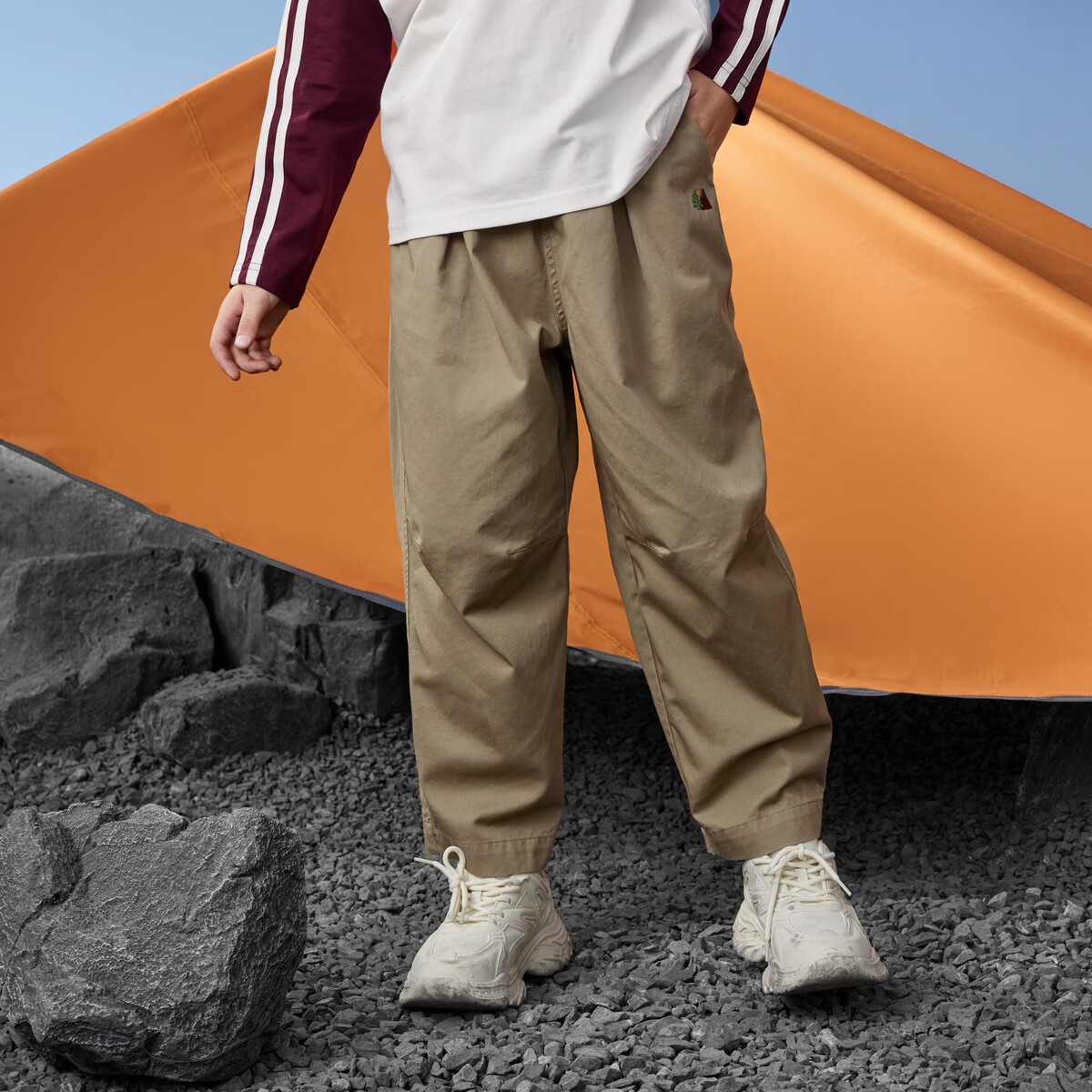 马骑顿(MQD)男童25秋新款户外工装裤露营登山束脚裤简约亲肤休闲裤 卡其 160