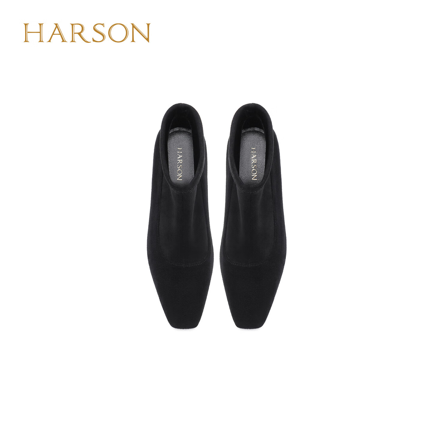 哈森时尚瘦瘦靴女2025冬季新款复古百搭细高跟方头短靴HWA250101 黑色 织物 34