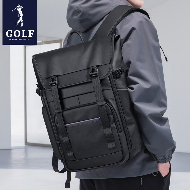 高尔夫（GOLF）双肩包男士休闲背包男女初中高中大学生电脑书包旅行包【Q】 款式2-黑色
