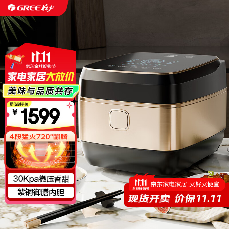 大松（TOSOT）格力电饭煲4-5人家用电饭锅4L微压力4段IH加热智能多功能煮粥煲汤带蒸屉健康发芽饭GDCF40X80C