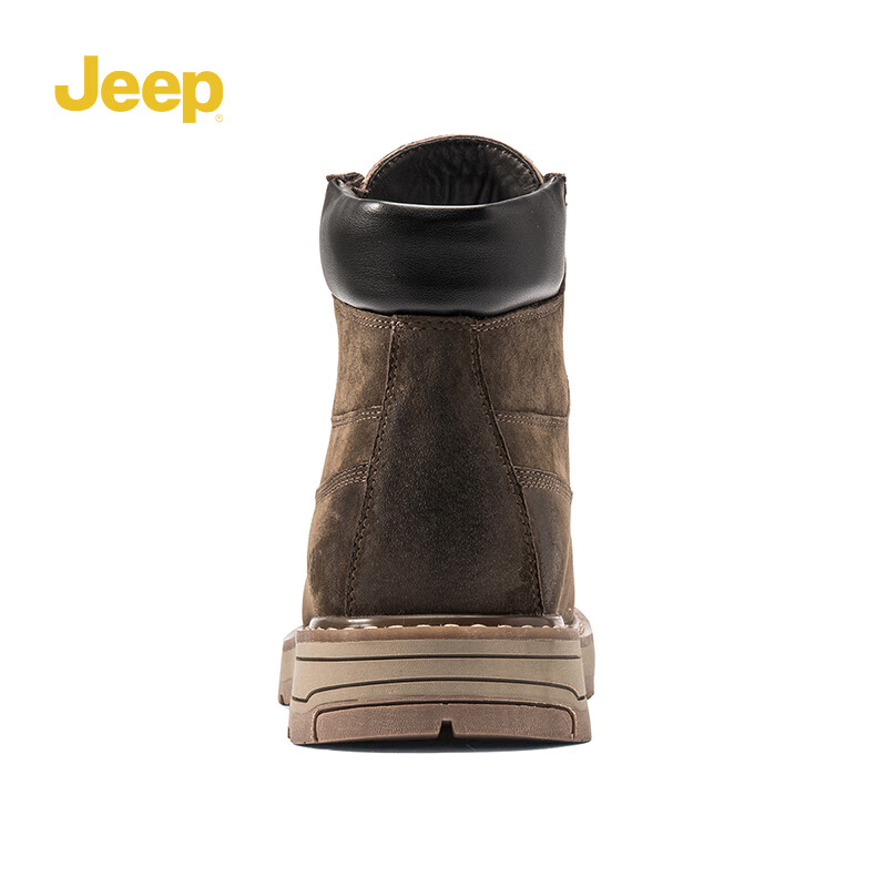 JEEP吉普马丁靴男秋冬季男士高帮百搭复古英伦风增高工装大黄靴子男鞋 卡其色 42