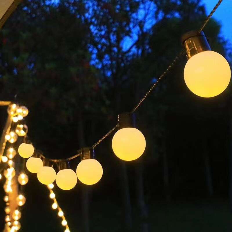 OYKTN户外露营氛围灯大圆球灯串led彩灯带天幕帐篷装饰灯野营太阳能 暖白雾面球 5米20灯插电可连接