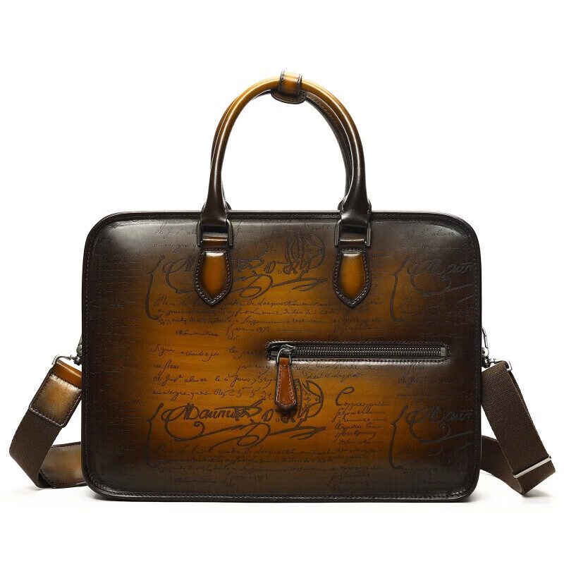 abcnd复古男士公文包通勤包商务包大容量皮质斜挎包 棕色 18英寸 默认