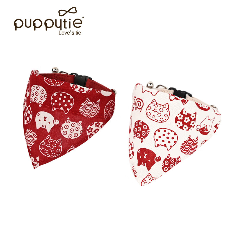 puppytie貓咪用品貓鈴鐺項圈脖圈寵物頸圈脖子貓頸飾品圍脖口水巾 紅 均碼-(脖圍16-27cm)