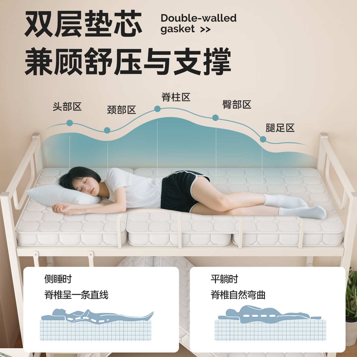 卡裴尔学生宿舍椰棕床垫单人租房专用可折叠大学生寝室90x190椰棕乳胶垫 三折叠适中3cm无胶3E棕+面料+1CM乳胶 900mm*2000mm