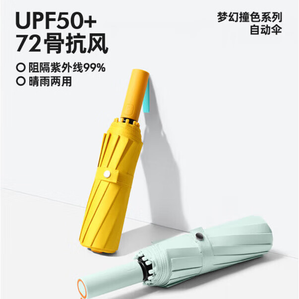AILUKI日本72骨撞色全自动太阳伞晴雨两用女防晒防紫外线折叠大号结实雨 尊享【加大全自动晴雨两用】 161