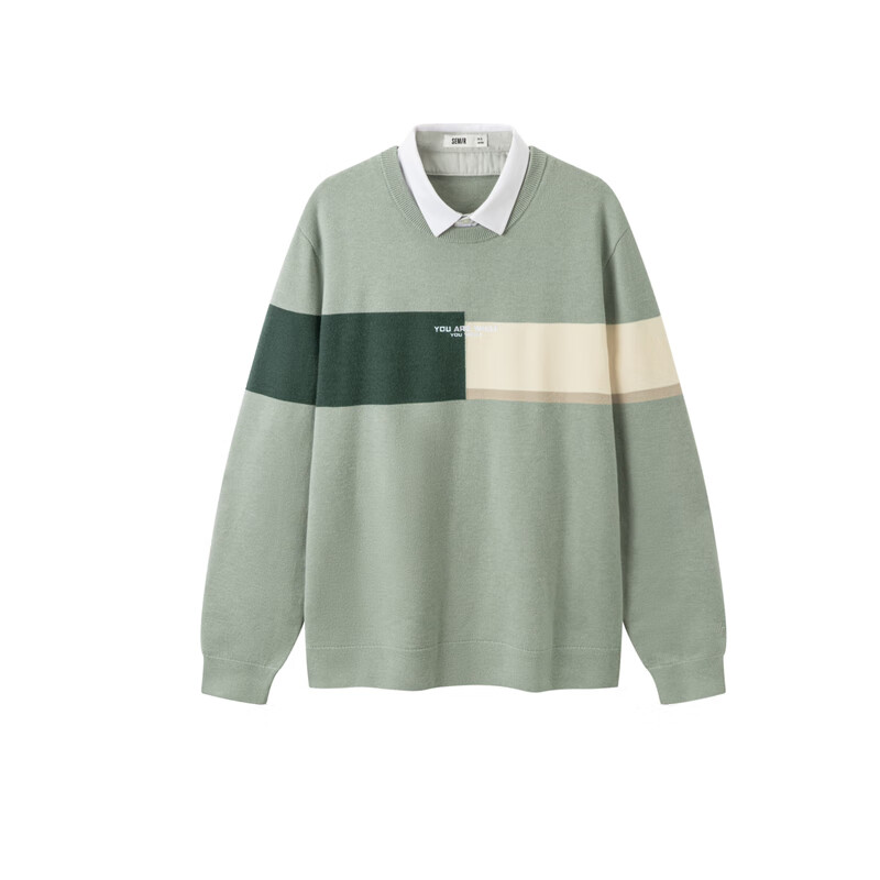 森马[毛衫合辑]男士毛衫秋冬简约保暖毛衣针织衫情侣款 [E款]绿咖色调00445 XL