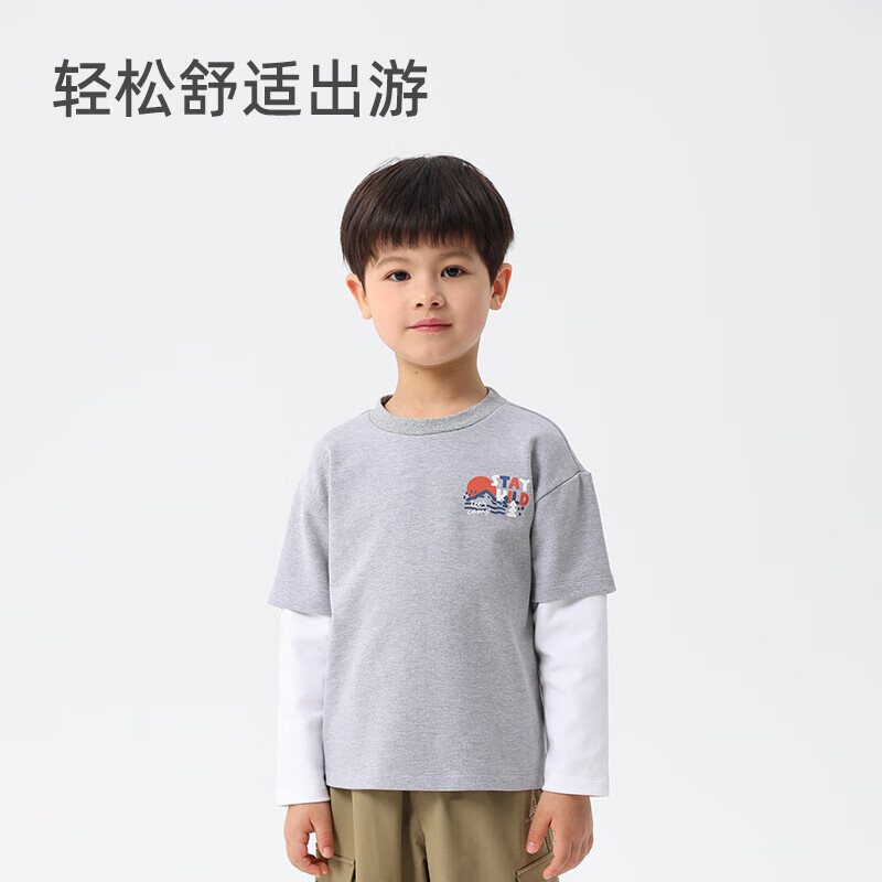 丽婴房（Les enphants）儿童长袖T恤男童女童假两件长袖上衣春秋T恤2025新品 野营绿 140 cm