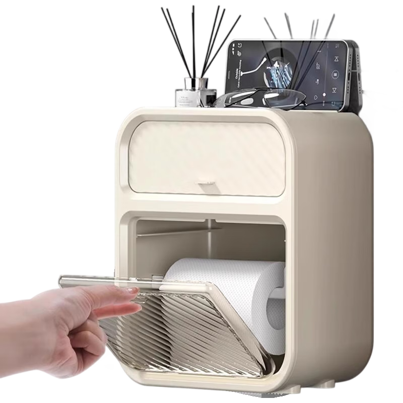 访客（FK）卫生间纸巾盒免打孔防水壁挂式厕所纸盒挂壁式n抽纸盒厕所卷纸架 双层纸巾盒【加厚乳白色】