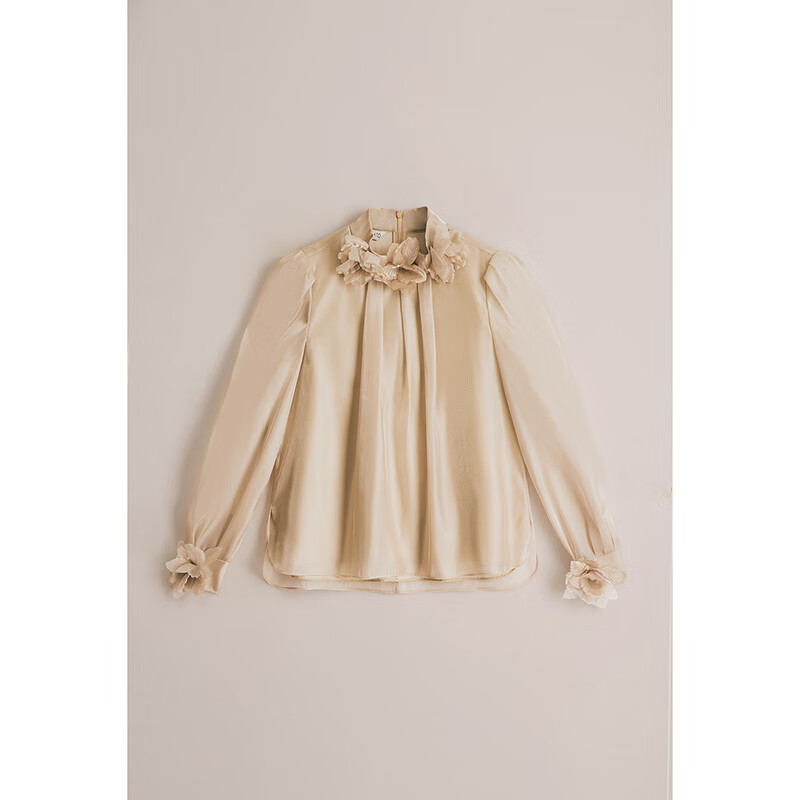 OBBLIGATO奥丽嘉朵春季立体花朵流光纱上衣 浅金 S