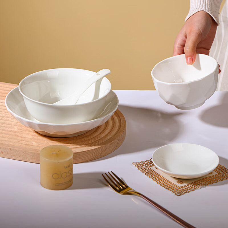 万享釉下彩碗7件个人专用陶瓷餐具碗碟盘筷套装家用子一人食碗套装