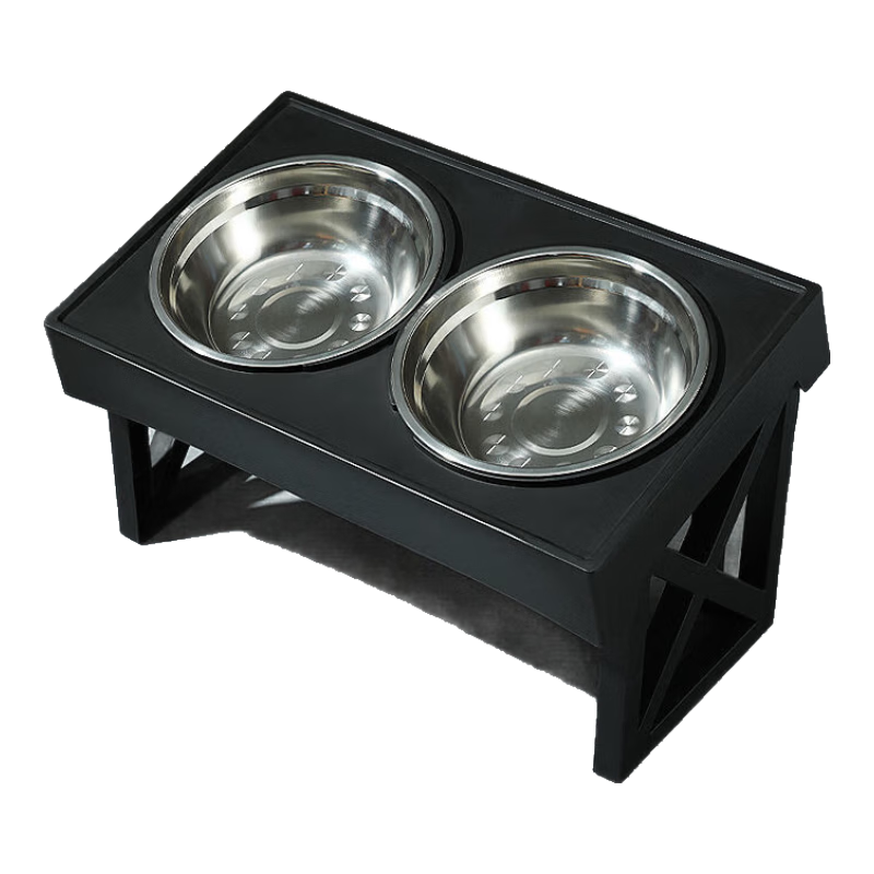 KimPets狗碗喂食碗雙碗中大型犬防打翻支架碗貓咪飯碗寵物碗狗狗不銹鋼碗 可調(diào)節(jié)高架碗(不銹鋼雙碗)