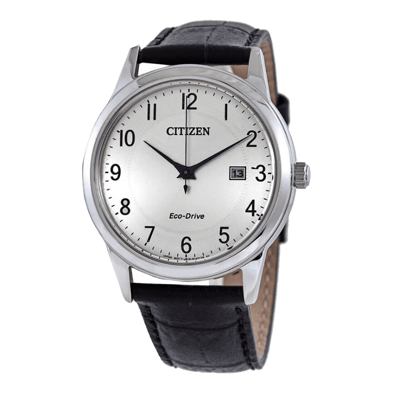 西鐵城（CITIZEN）公民日韓時尚腕表Eco-Drive 銀色表盤男士手表光動能防水表送男友 黑色銀盤