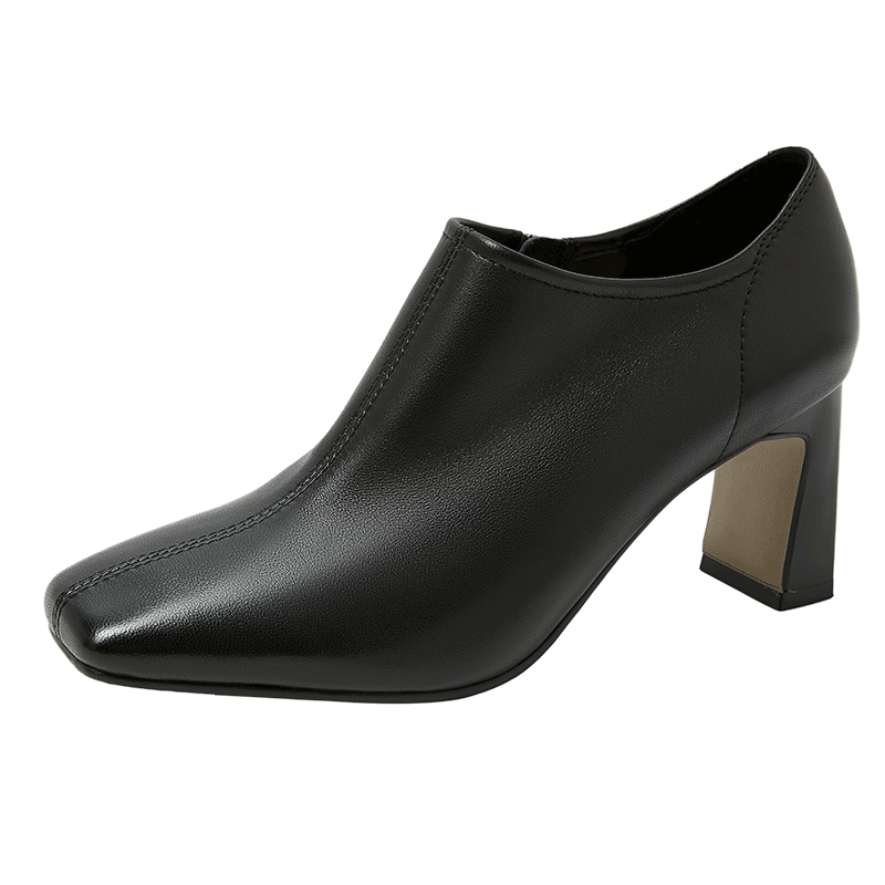 康莉（COMELY）羊皮短靴女款2025年最新款冬季氣質(zhì)百搭高跟鞋簡約裸靴 黑色 38