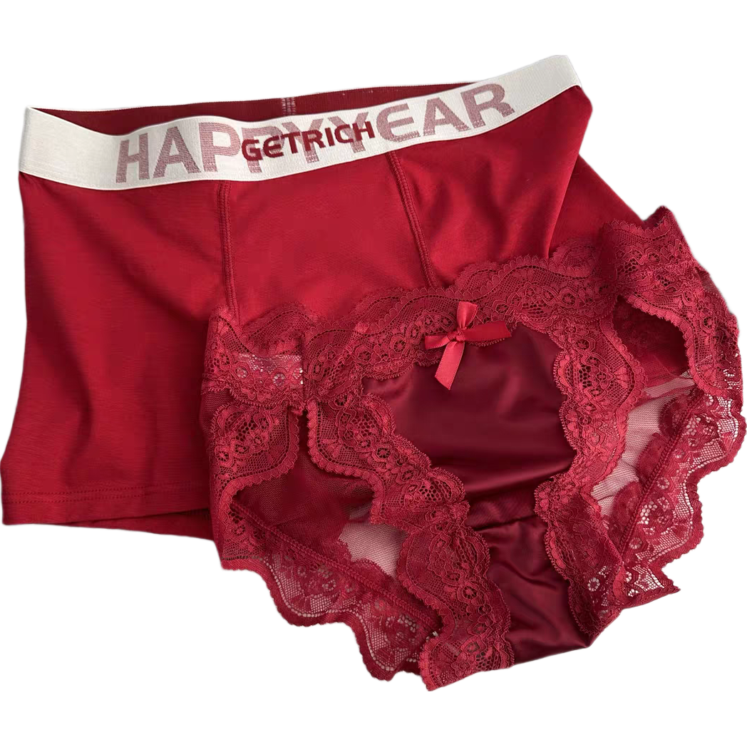 著福【情侶】本命年情侶紅色內(nèi)褲一男一女性感結(jié)婚一對(duì)女三角男平角褲 【情侶紅色套裝】011 3XL 男+L女