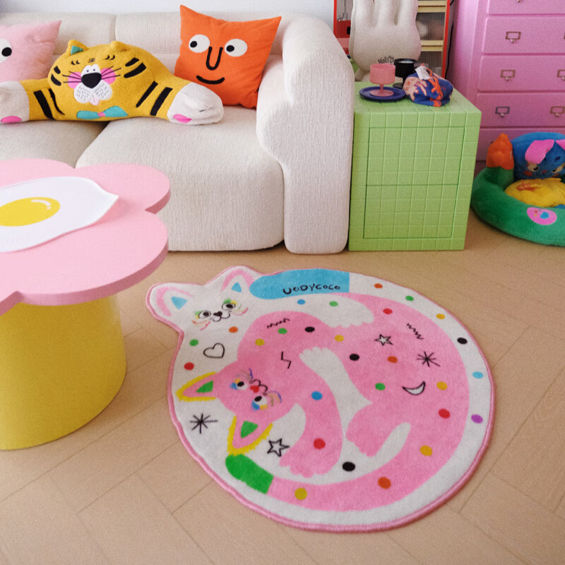 UODYCOCO甜心猫地毯客厅卧室床边地垫浴室吸水防滑垫子入户门垫脚垫家用 粉白色 甜心猫【吸水防滑】加厚款