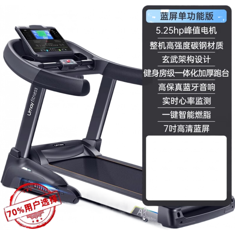 佑美跑步機(jī)A8健身小型跑步機(jī)家庭室內(nèi)可折疊男士靜音商用跑步 【藍(lán)屏單功能】5.25HP峰值電機(jī)一
