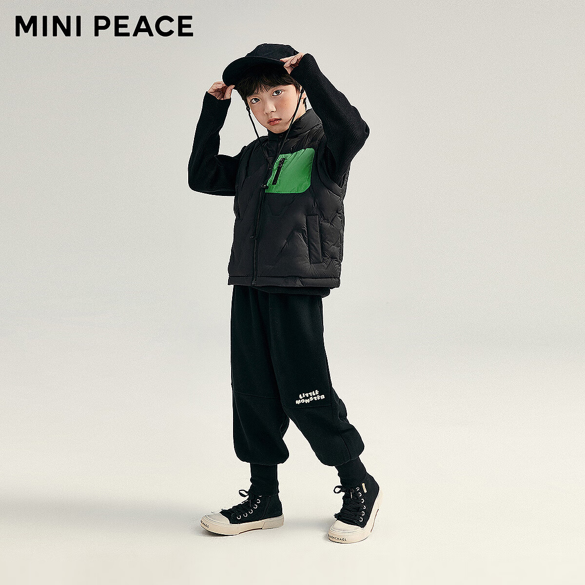 MiniPeace太平鸟童装男童羽绒马甲新款撞色羽绒马夹 黑色-第二批 140