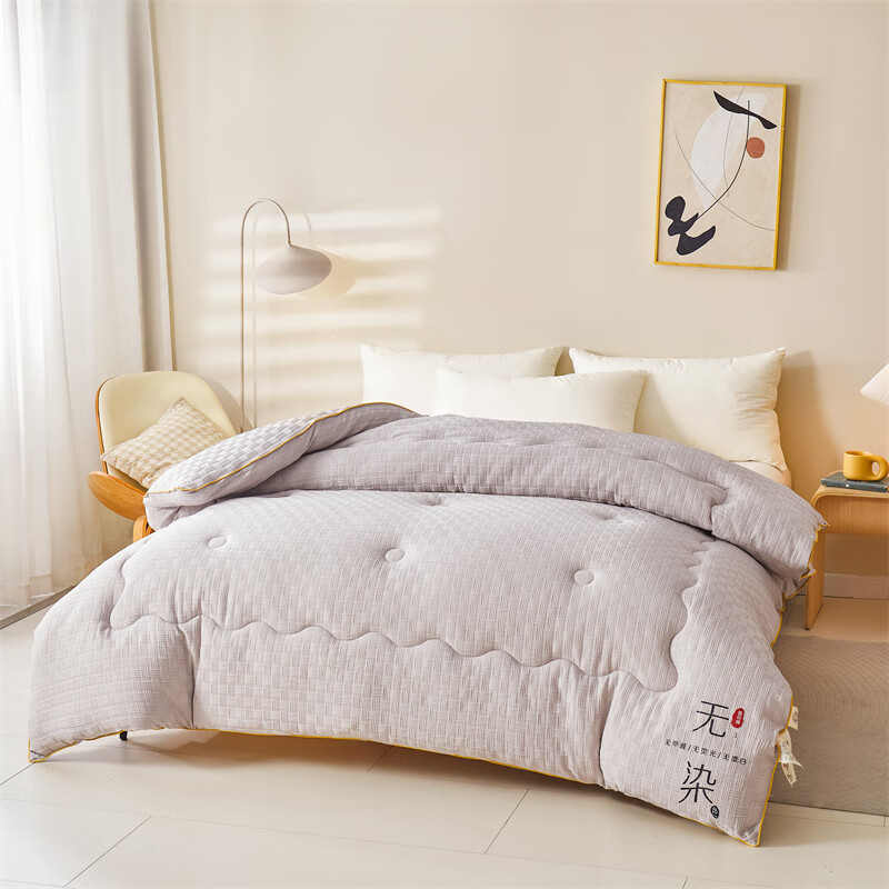 恒源祥蚕丝被100桑蚕丝加厚10斤冬被春秋被8斤棉被空调被二合一子母被芯 无染 月影灰 220x240cm 4+【8斤冬被】子母被