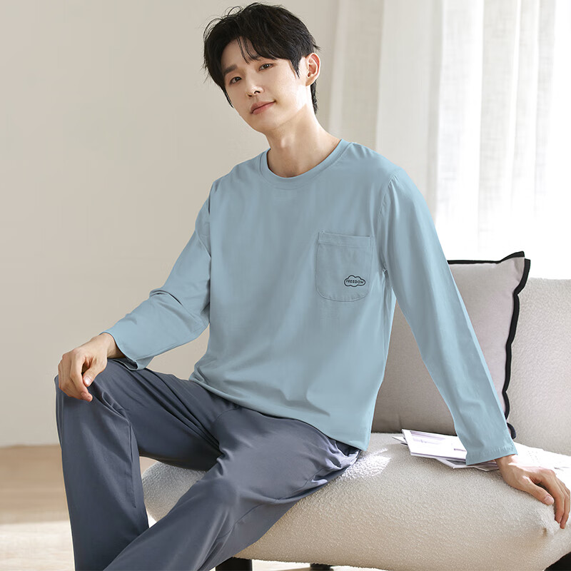 馨爱百年睡衣男秋冬长袖纯棉大码休闲运动可外穿中青年家居服套装 QH-2549 3XL