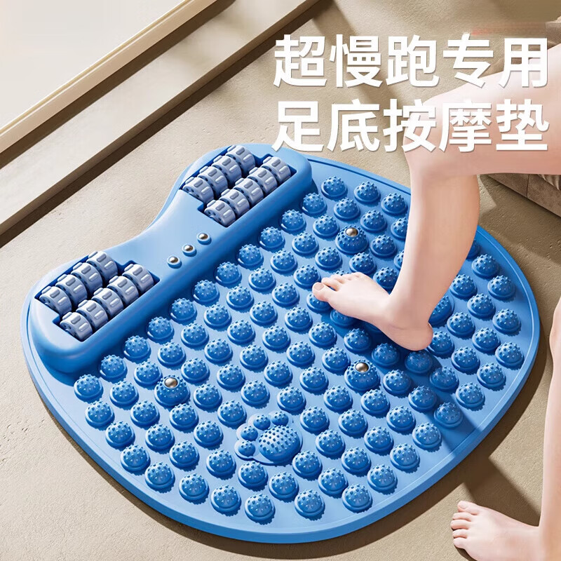 加厚指压板超慢跑足底按摩脚垫按摩脚踩通经络原地跑步 七代猫爪双用款【22个按摩滚轮-天空蓝】超大径65