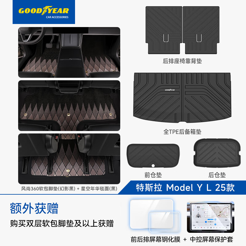 固特异（Goodyear）全包围脚垫适用于特斯拉ModelYL六座黑色年华毯全车防护13件套