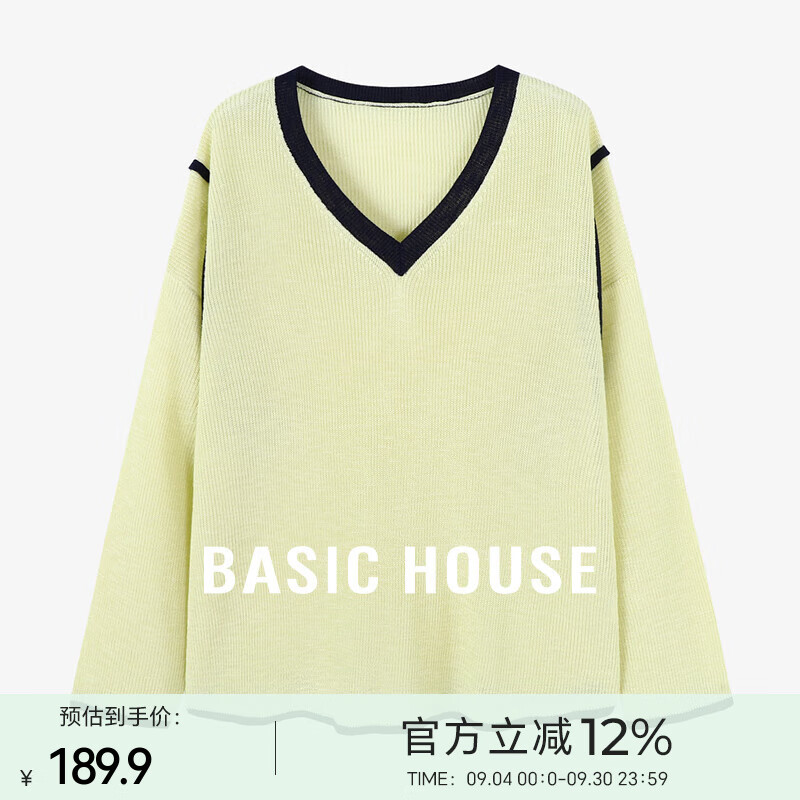 Basic House/百家好撞色休闲百搭早秋宽松显瘦拼接设计长袖针织衫 黄色 XL 京东折扣/优惠券