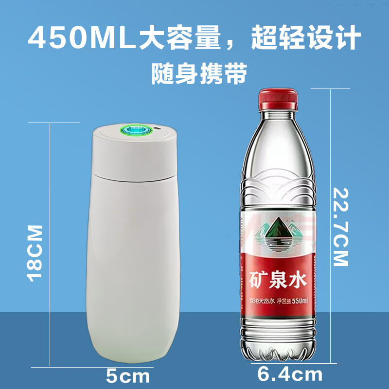 摩升指纹水杯蓝牙解锁智能指纹保温杯儿童男女学生专用316不锈钢450ML 白绿 蓝牙版