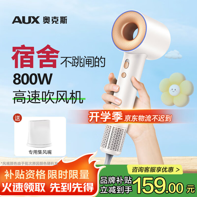 奥克斯（AUX）宿舍专用吹风机800w学生用小功率速干负离子护发1200w小功率中空无叶高速吹风机开学季送女生女友 【8