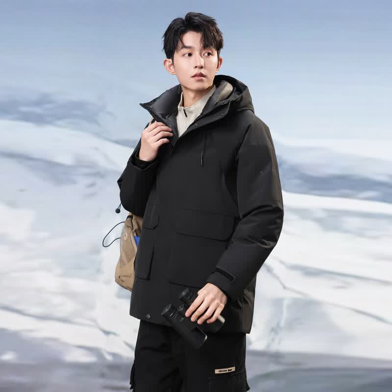 雪中飞新款男士中长款羽绒服冬季休闲冬季保暖羽绒外套防风 黑色|8056 XL /180/96A