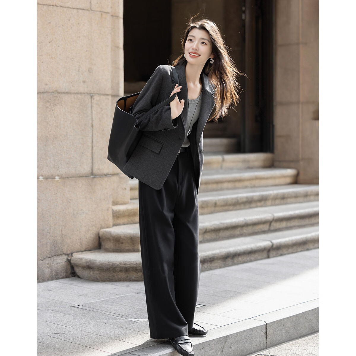 德玛纳【智感精英】秋季商务通勤翻驳领一粒扣星空呢修身气质西装女外套