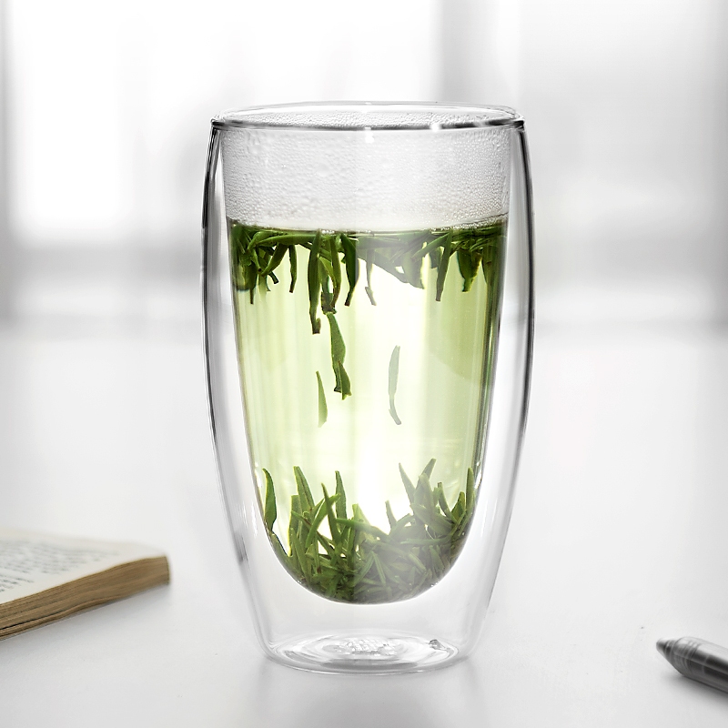 雅集双层玻璃杯 家用防烫水杯子绿茶杯 450ml