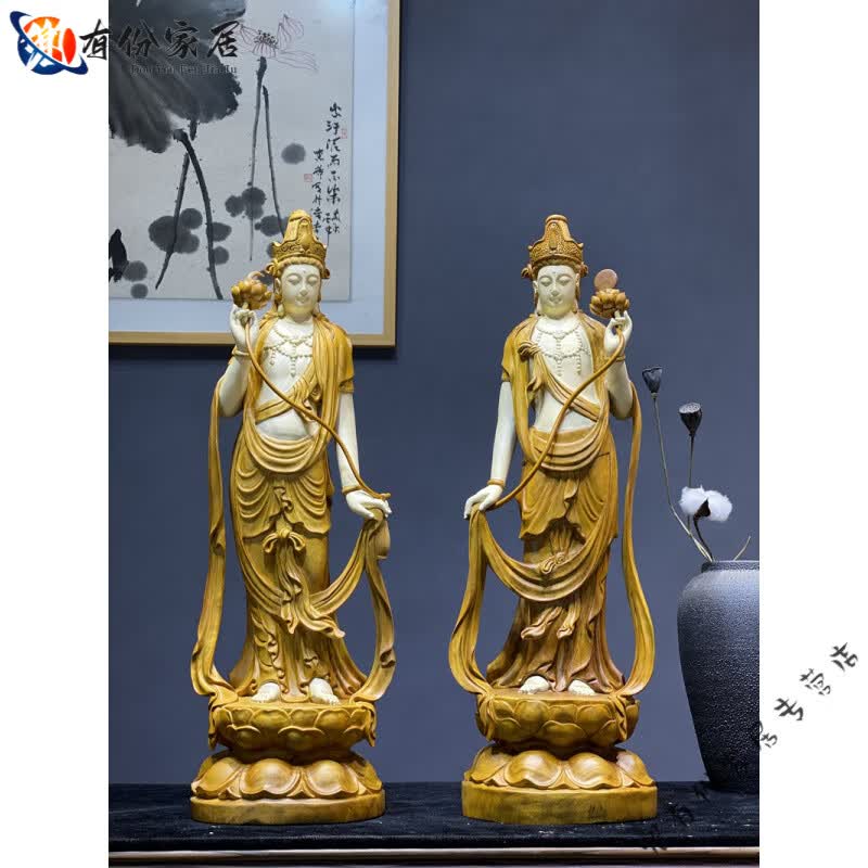 观音佛像摆件净瓶木雕根雕居客厅佛堂供奉定制神像工艺品 日月观音38
