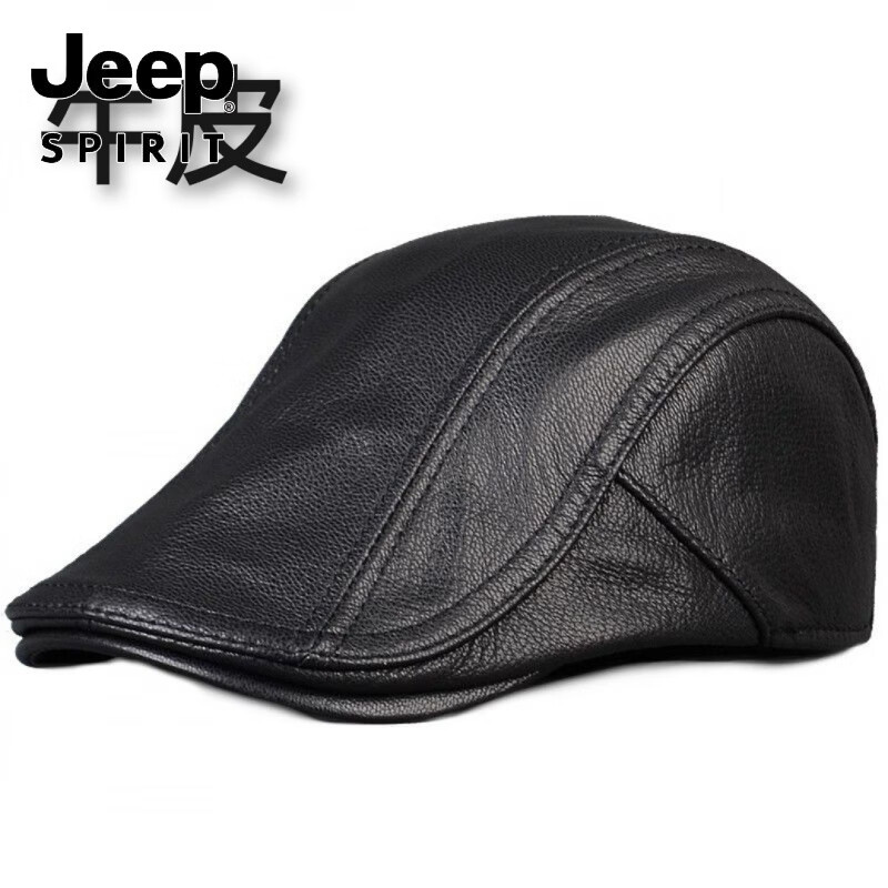 JEEP SPIRIT秋冬新款真皮帽子男真皮鸭舌帽户外中老年贝雷前进帽薄款单帽 黑色 均码 59-60 京东折扣/优惠券