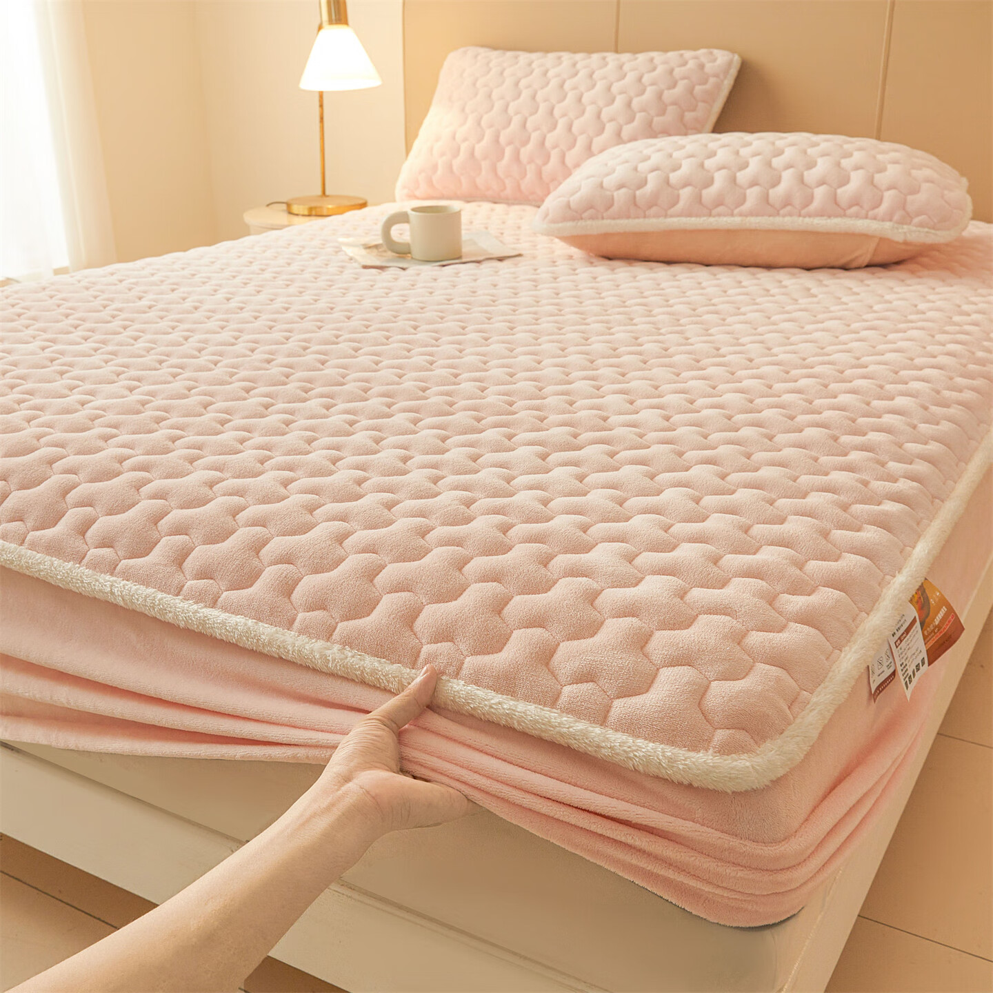 雅鹿牛奶绒夹棉床笠1.8米x2米床单床套罩床垫保护套加厚a类母婴三件套 牛奶绒夹棉床笠-玉颜粉【A类加绒加厚】  150*200+30cm高度