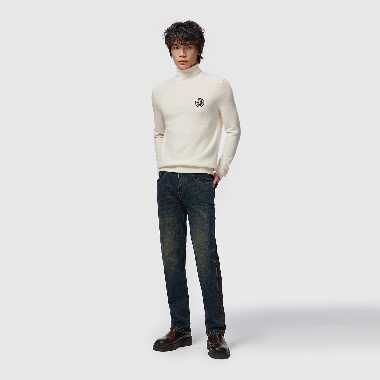 C'N'CCNC【衣服】CNC新款重工压印牛仔裤修身休闲品牌直筒裤子男 牛仔蓝 33 175/84A